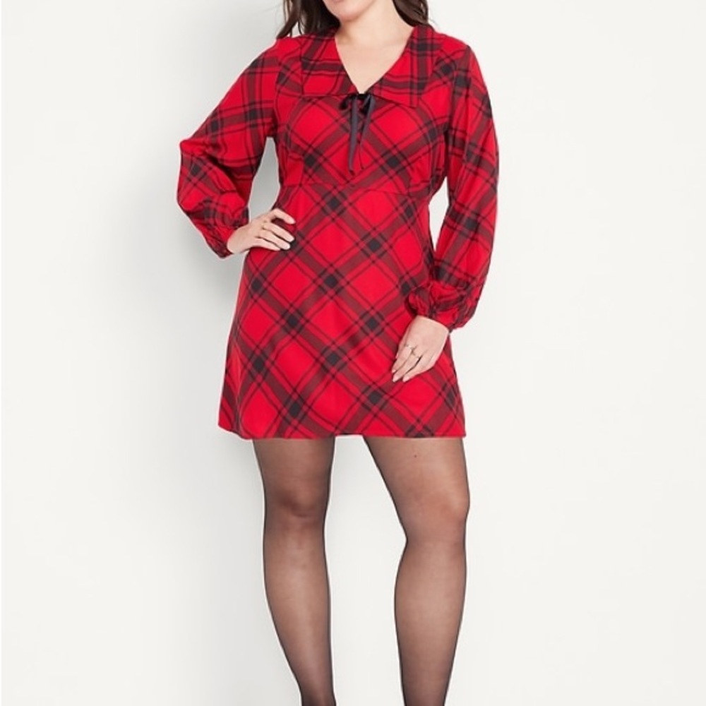 Old Navy Women’s Red Plaid Mini Dress With Bow Size XL